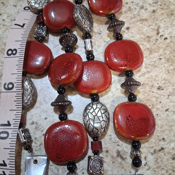 Red/Silver/Black Beads Upcycled Recycled Silverware Windchime-handmade - Picture 6 of 8